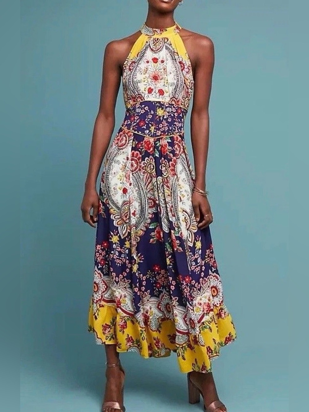 NWOT Maeve Myriam Maxi Anthropologie. Halter-neck scarf sundress in paisley 10